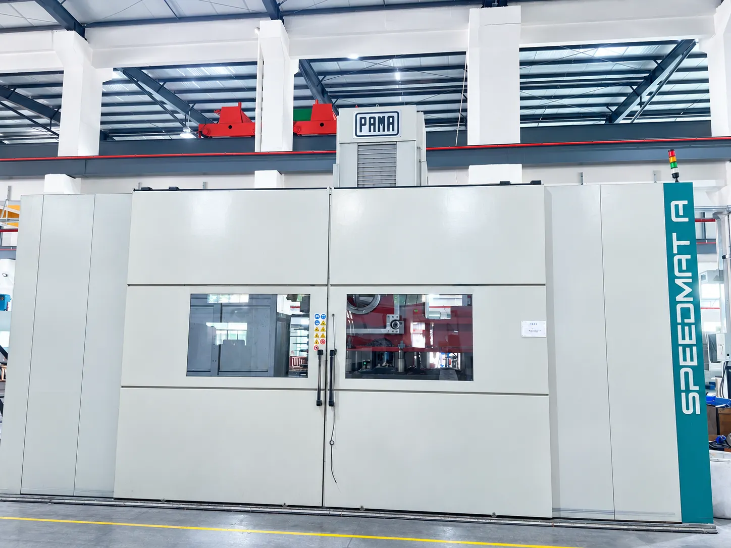 PAMA precision machining equipment at MINGXU's Dongguan factory for machining large structural components of high-speed stamping presses.